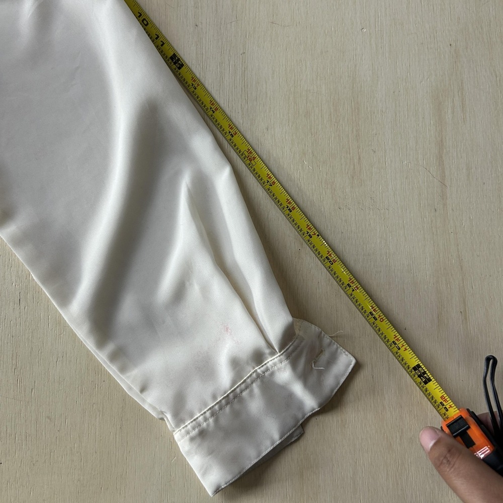 Vintage Blouse Womens Medium White V Neck Long Sleeve Cropped Satin Pleated Top - Picture 7 of 8
